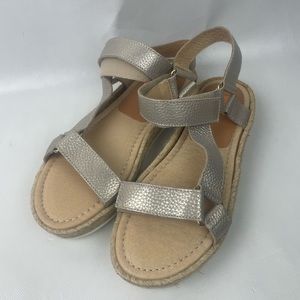 KANNA Metalic Taupe Leahter Open Toe Espadrille Wedge Sandals Made in Spain